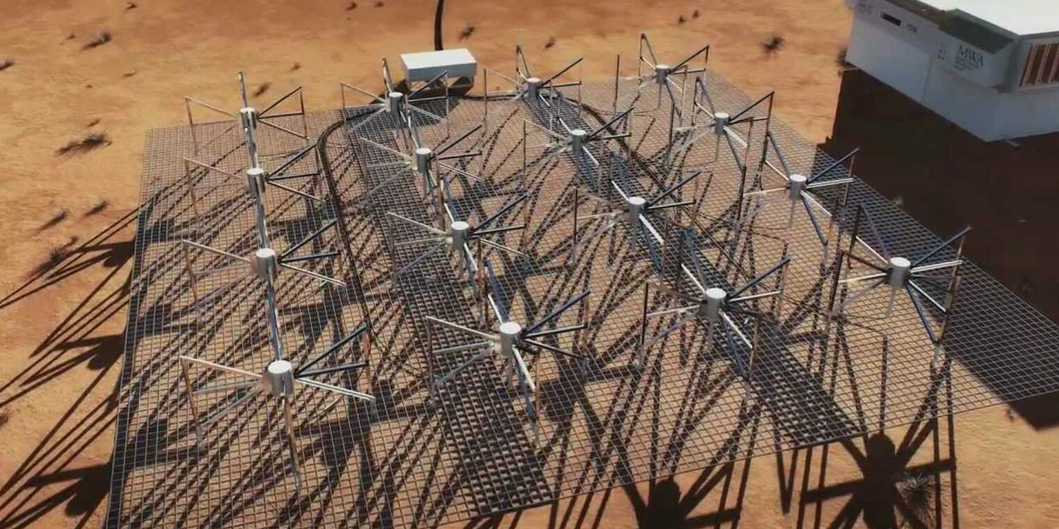 The Murchison Widefield Array (MWA) radio telescope at the Murchison Radio-astronomy Observatory - play video